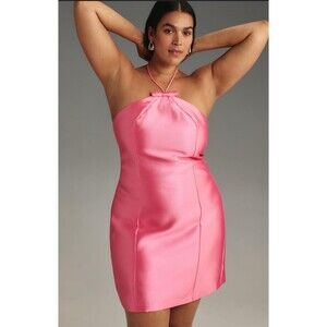 Anthropologie Hutch Women Mini Dress Pink Bow Halter Holiday Party Sexy Sz L NWT
